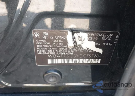 2011 BMW 550I z USA, uszkodzony, nr VIN WBAFR9C5XBC757286